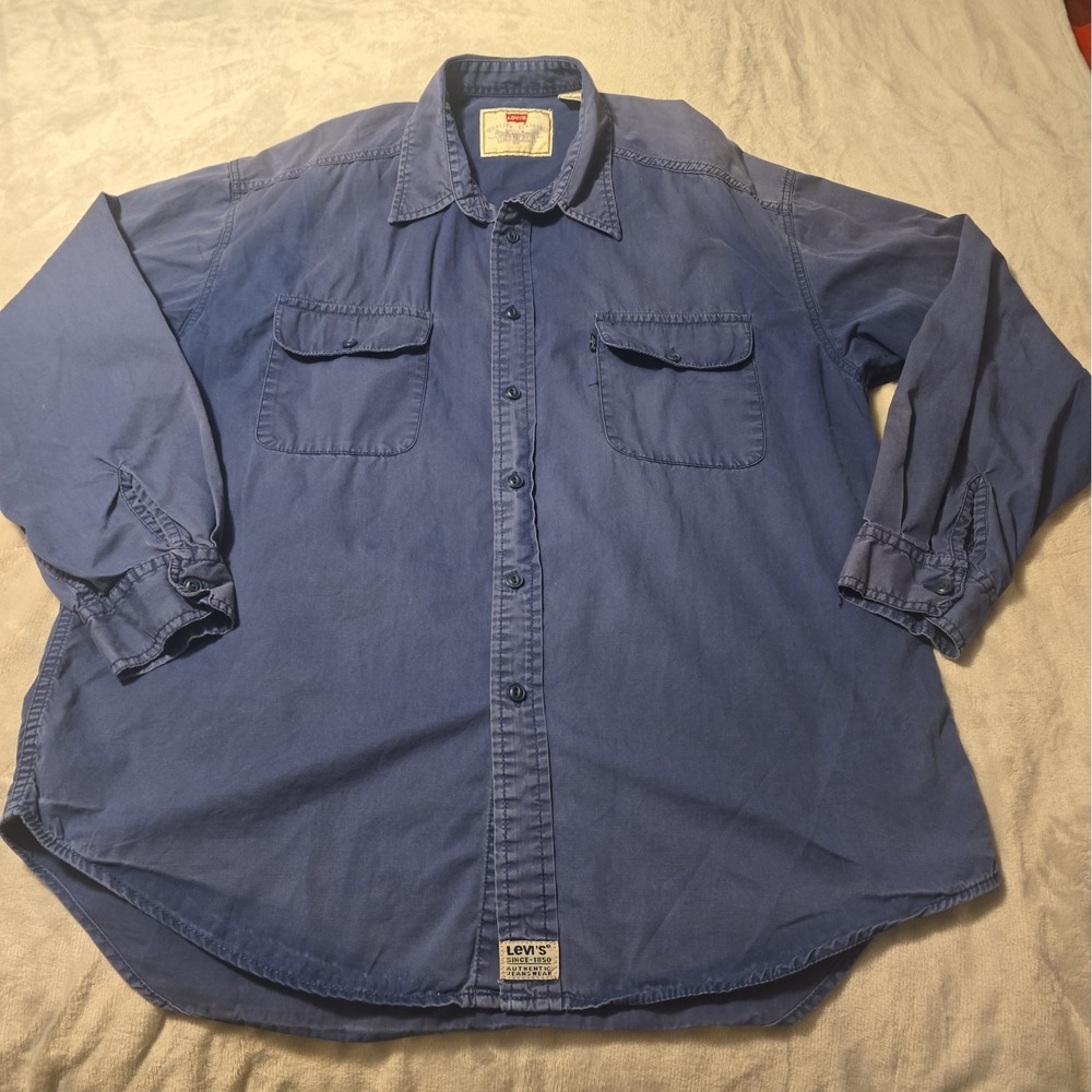 Vintage Levis Denim Shirt Mens Large Navy Blue Cotton WPL 423 Workwear Fade